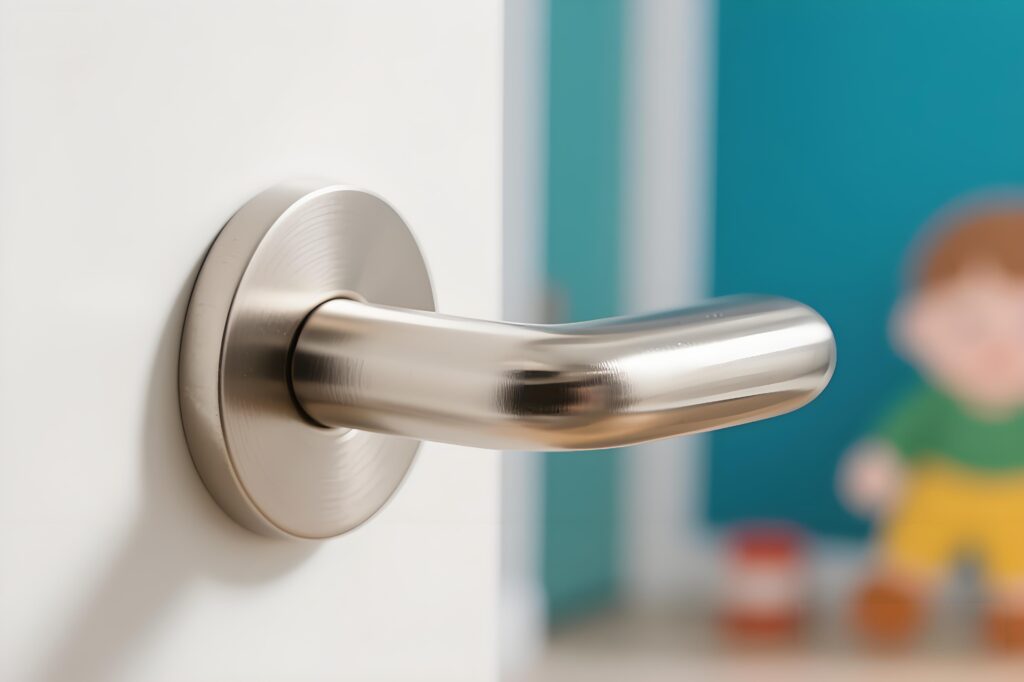 Safe furniture handles for kids A safe, rounded cabinet handle in a child's room