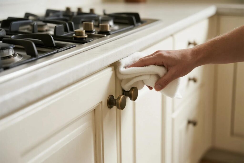 How do I clean my cabinet handles?
