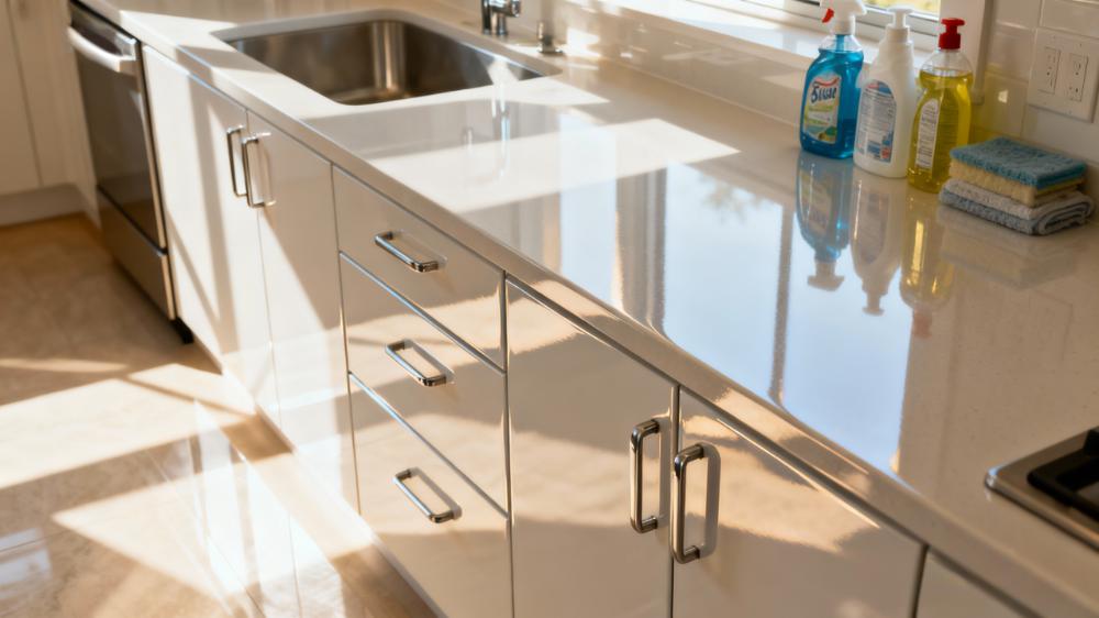 Why are matte kitchen handles harder to clean than glossy ones after getting oily?